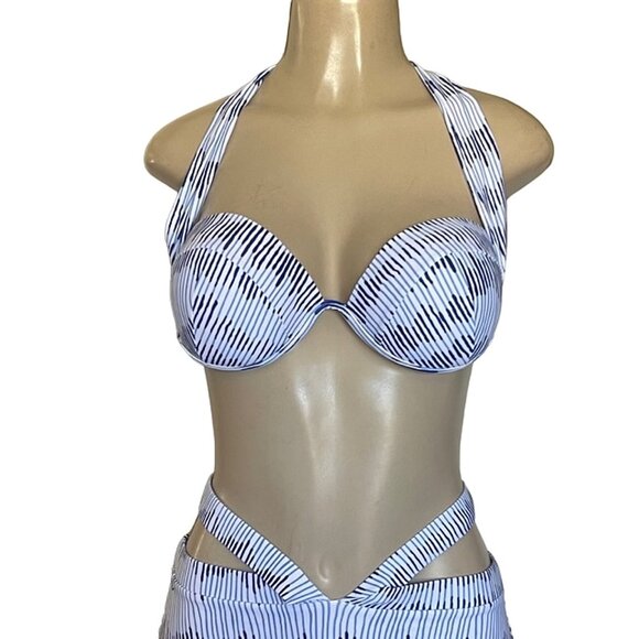 Premium 2-PC Swimsuit Multi-wear Halter Top High Waist Patterned Design Bikini - Picture 5 of 10
